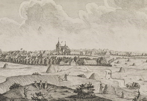 Vue over Slagelse fra 1755. Foto: Museum Vestsjælland