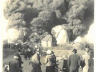 SOE sprængning af Det danske Petroleums Aktieselskabs anlæg i Holbæk. Foto: Museum Vestsjælland